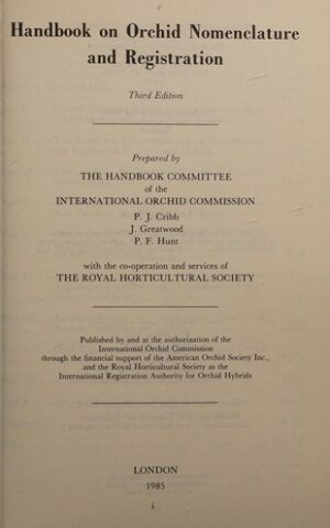 The Handbook on Orchid Nomenclature and Registration