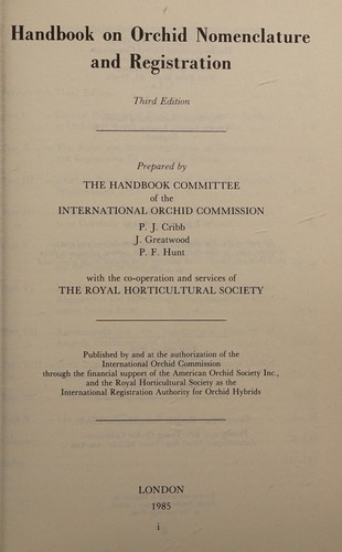 The Handbook on Orchid Nomenclature and Registration