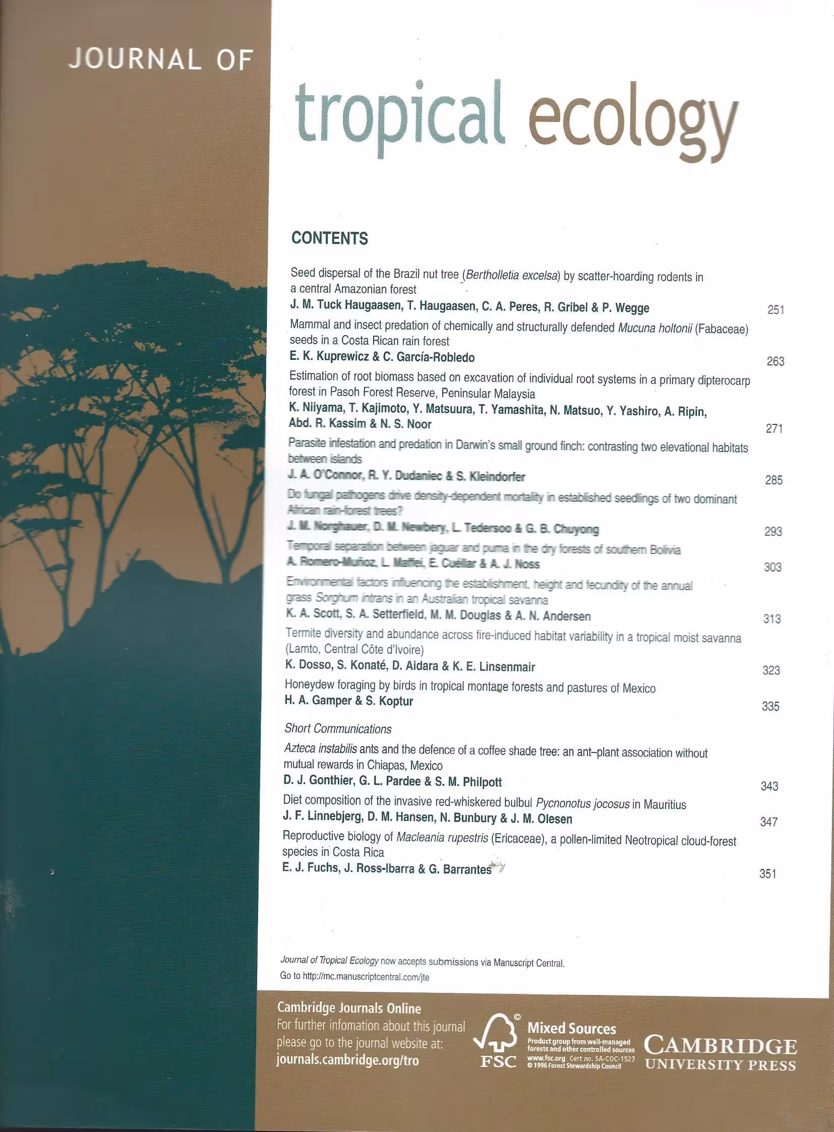 Journal of Tropical Ecology, Volume 26/Part 3/May 2010