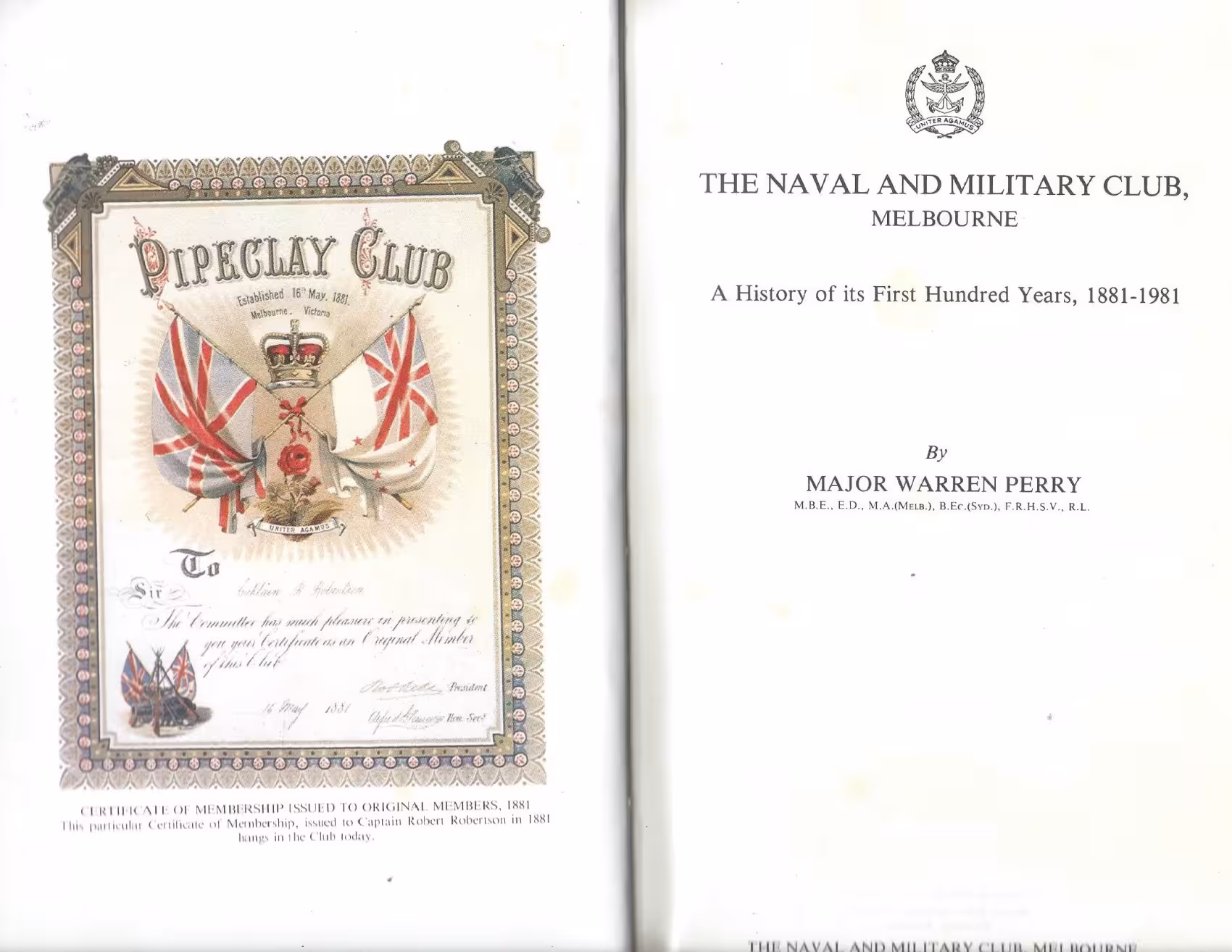 The Naval and Military Club, Melbourne, A History of its First Hundred Years, 1881 - 1981