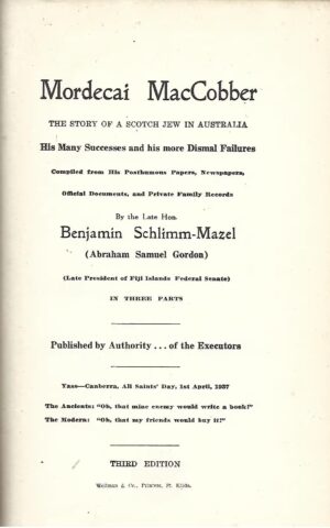 Mordecai MacCobber, The Story of a Scotch Jew in Australia, His Many Successes and his More Dismal Failures