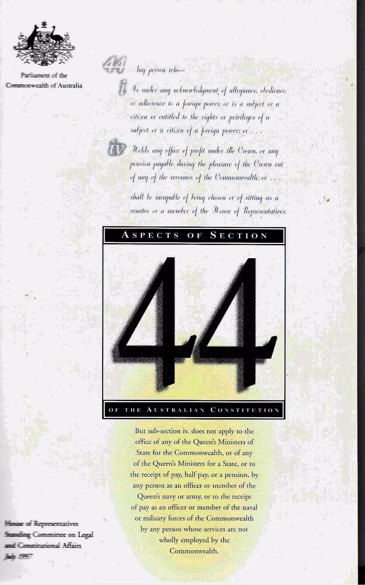 Aspects of Section 44 of the Australian Constitution